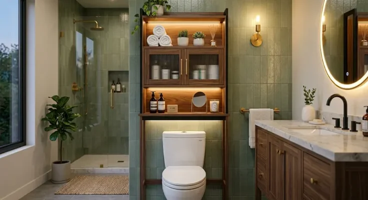 Over-the-Toilet Storage Furniture Ideas with Built-in Lighting
